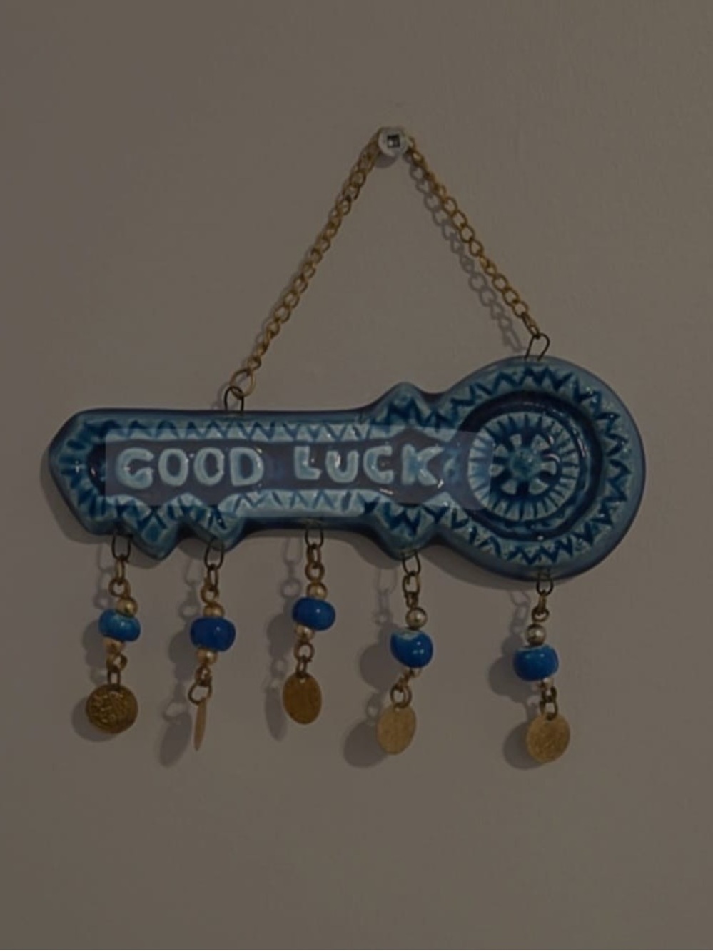Good Luck Blue Ceramic Key Wall Hanging by